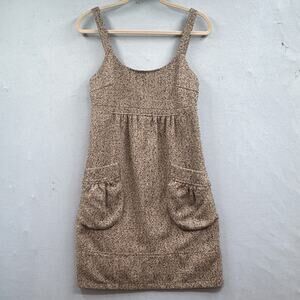 Y2K Mini Jumper Dress M Tweed Babydoll Empire Herringbone Academia Wool Blend